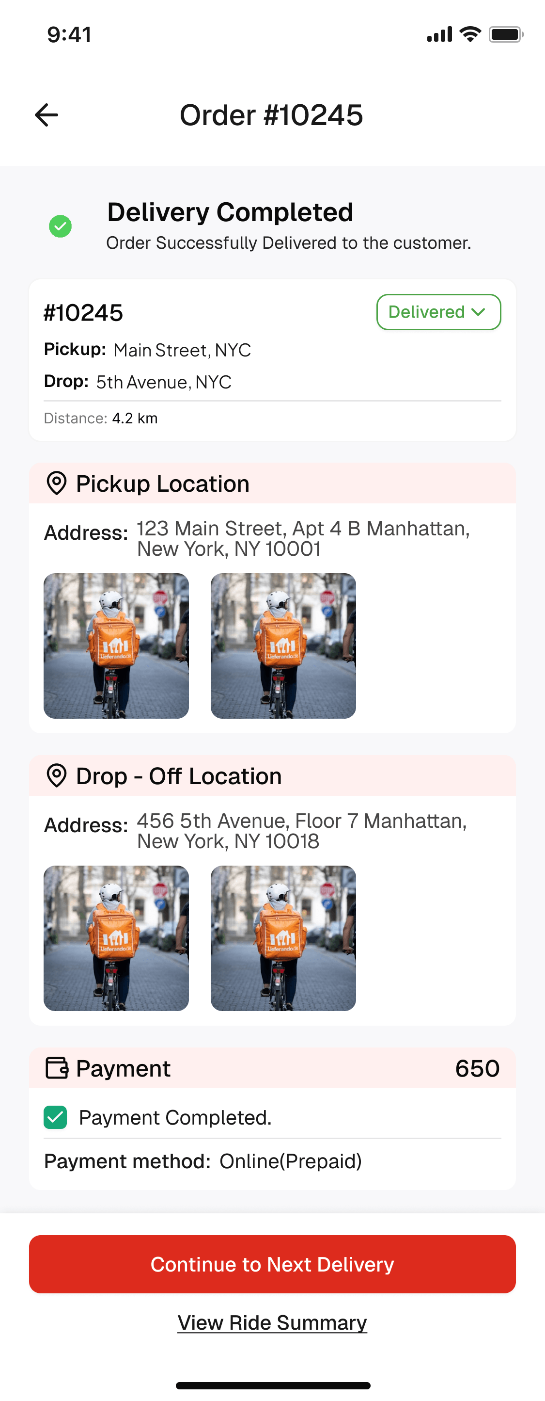 Saffro Mellow rider PWA — drop order screen