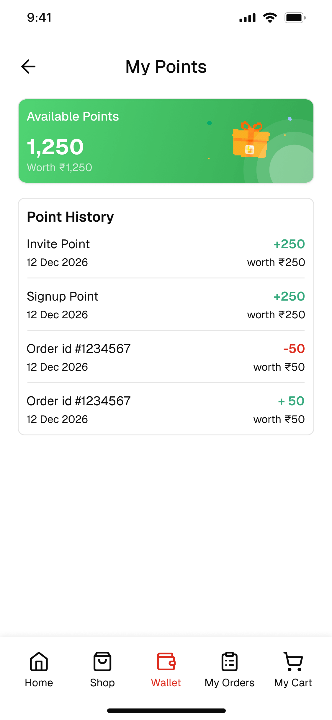 Saffro Mellow customer app — loyalty points screen