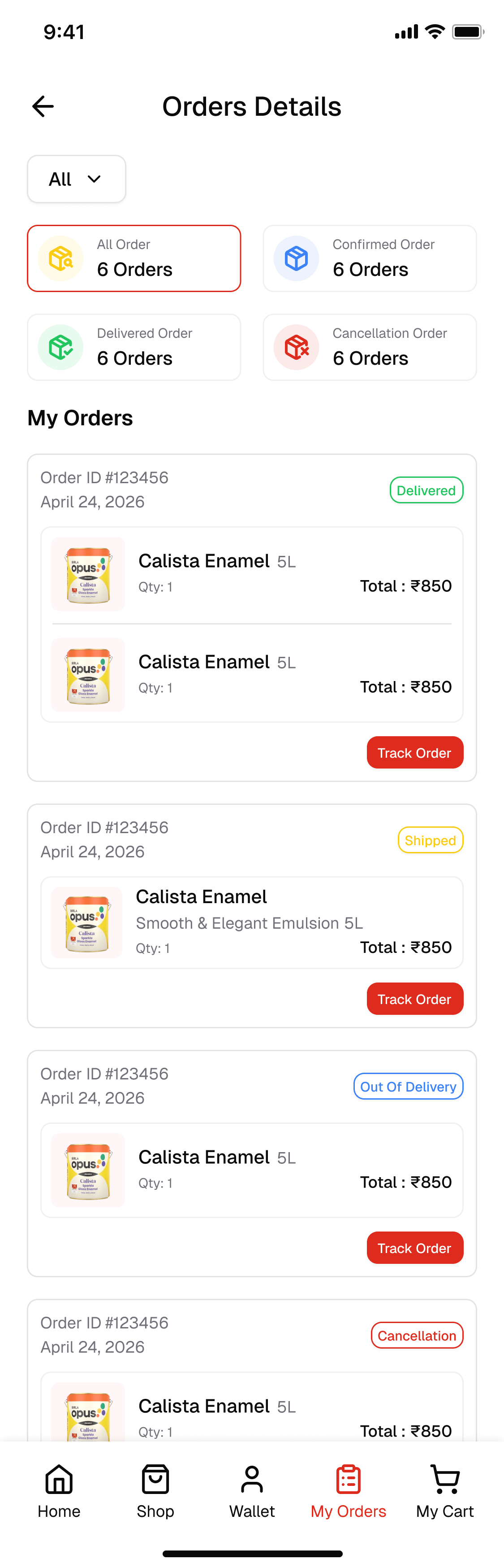 Saffro Mellow customer app — orders screen