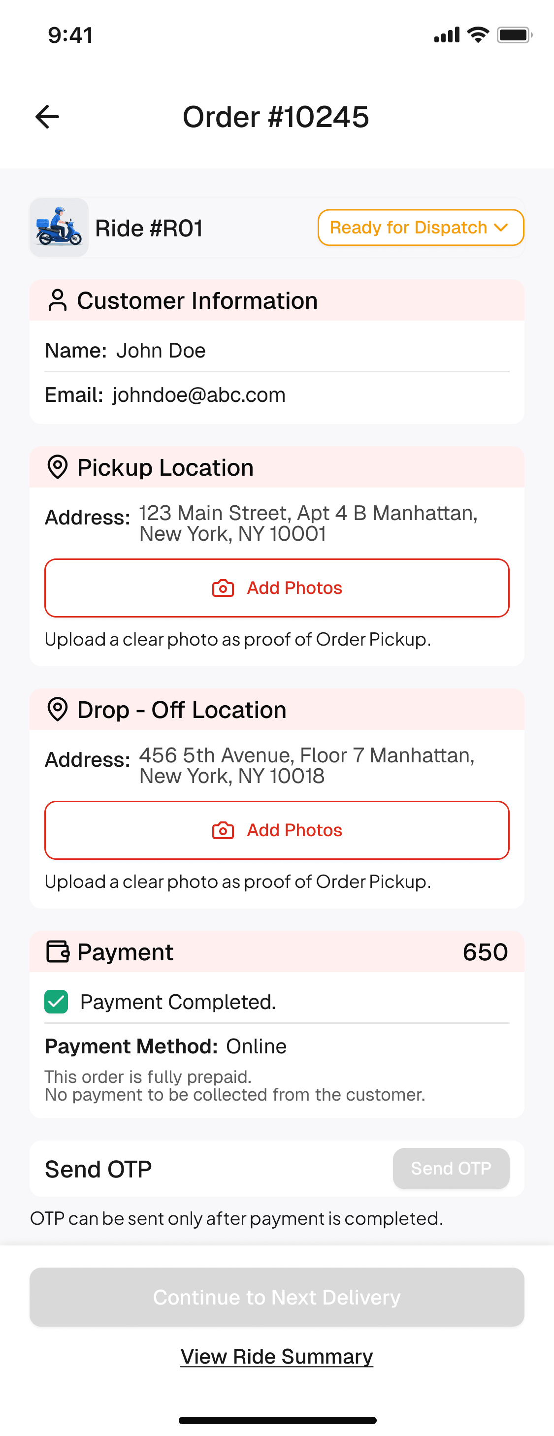 Saffro Mellow rider PWA — pickup screen