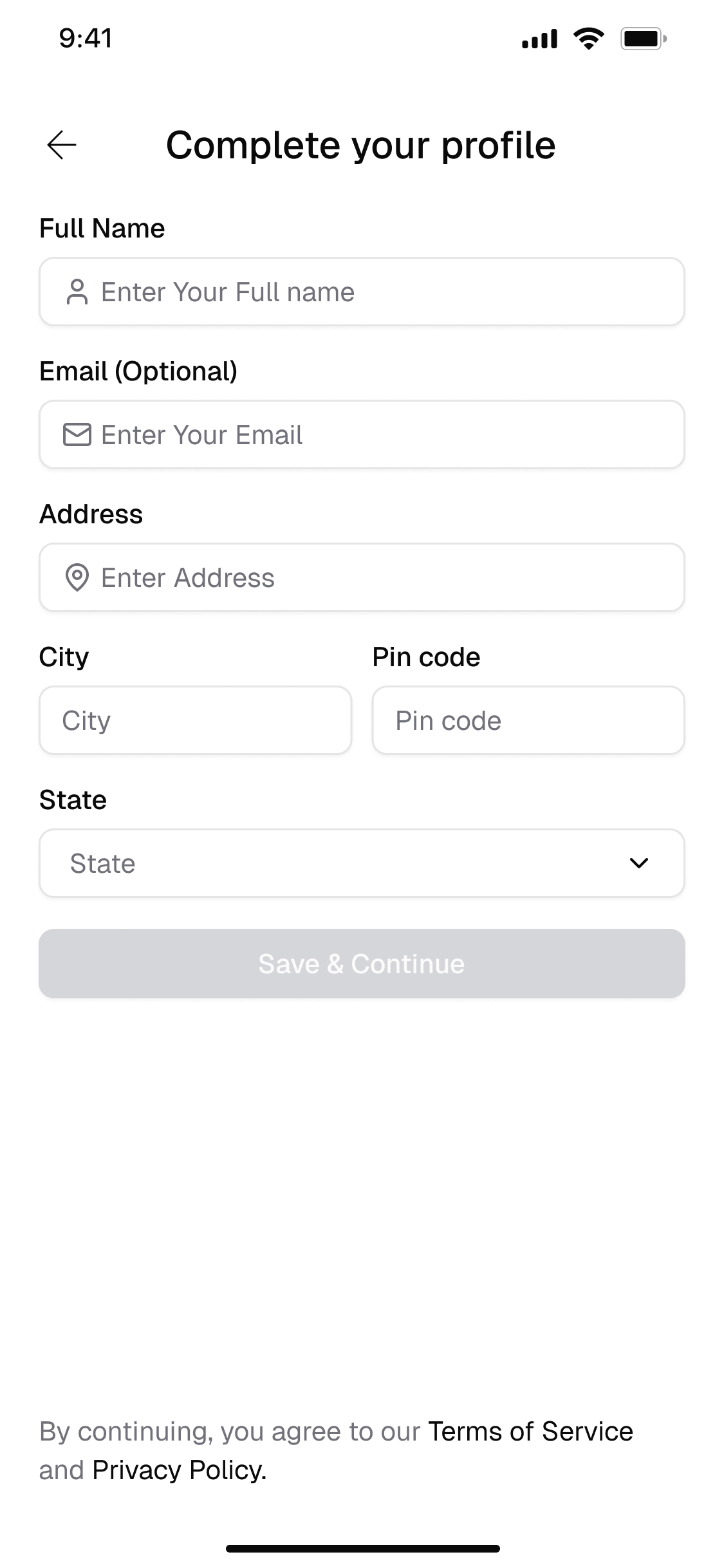 Saffro Mellow customer app — profile setup screen