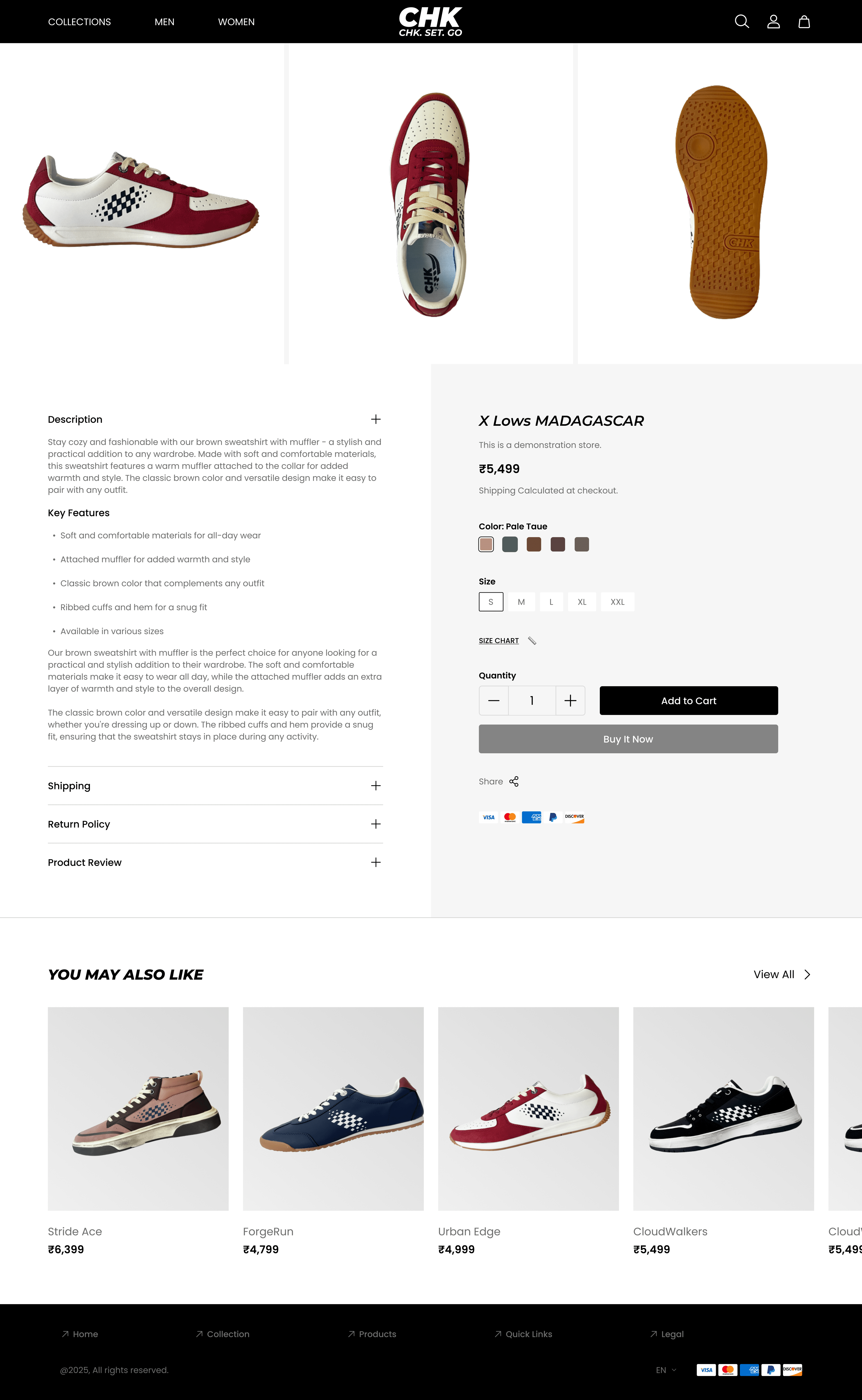 PRODUCT DETAIL PAGE — COLOUR SELECTOR, SIZE GUIDE, TRUST BLOCK, AND GOKWIK CHECKOUT